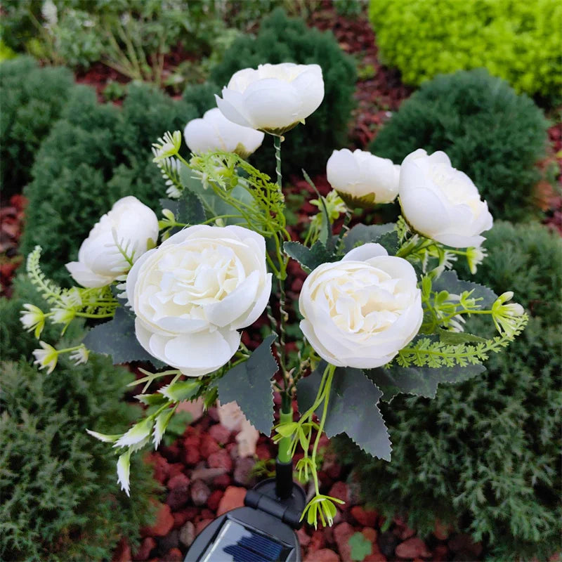 Solar Lights Outdoor, Solar Garden Lights, 7Head Camellia Flower Solar Light for Yard Lawn Garden Atmosphere Lighting Decoration