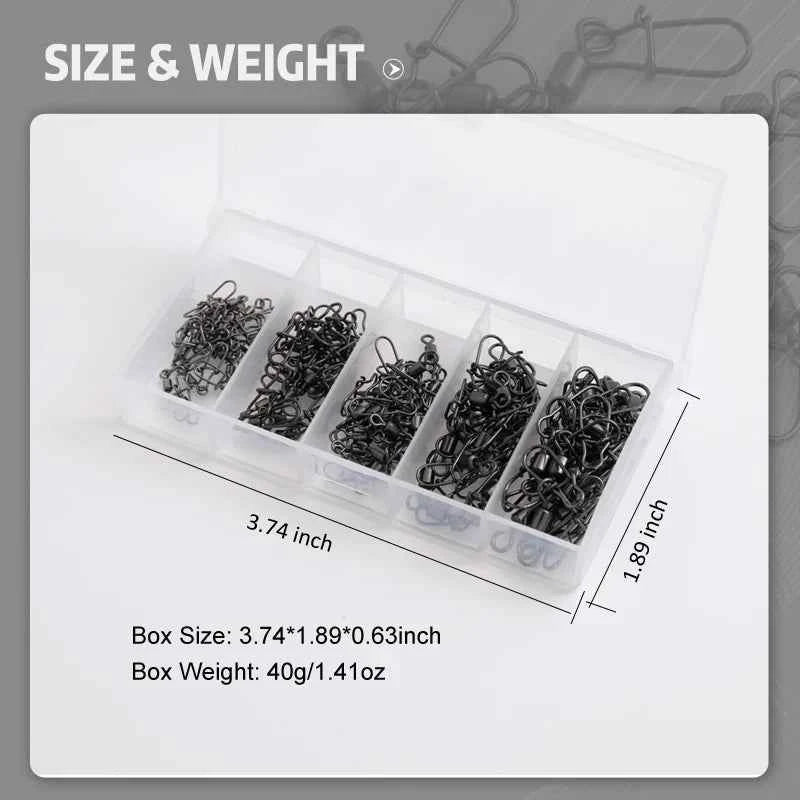50pc/box Stainless Steel Fishing Connector Pin 4# 6# 8#10#12# Bearing Rolling Swivel with Snap Fishhook Lure Accessories