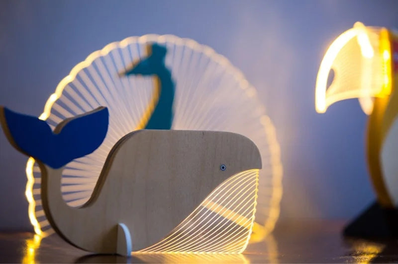 Creative Home Decorate Animal Luminous Ornaments Wood Acrylic Art Table Ornaments Pelican Sirius Whale Toucan Room Decor