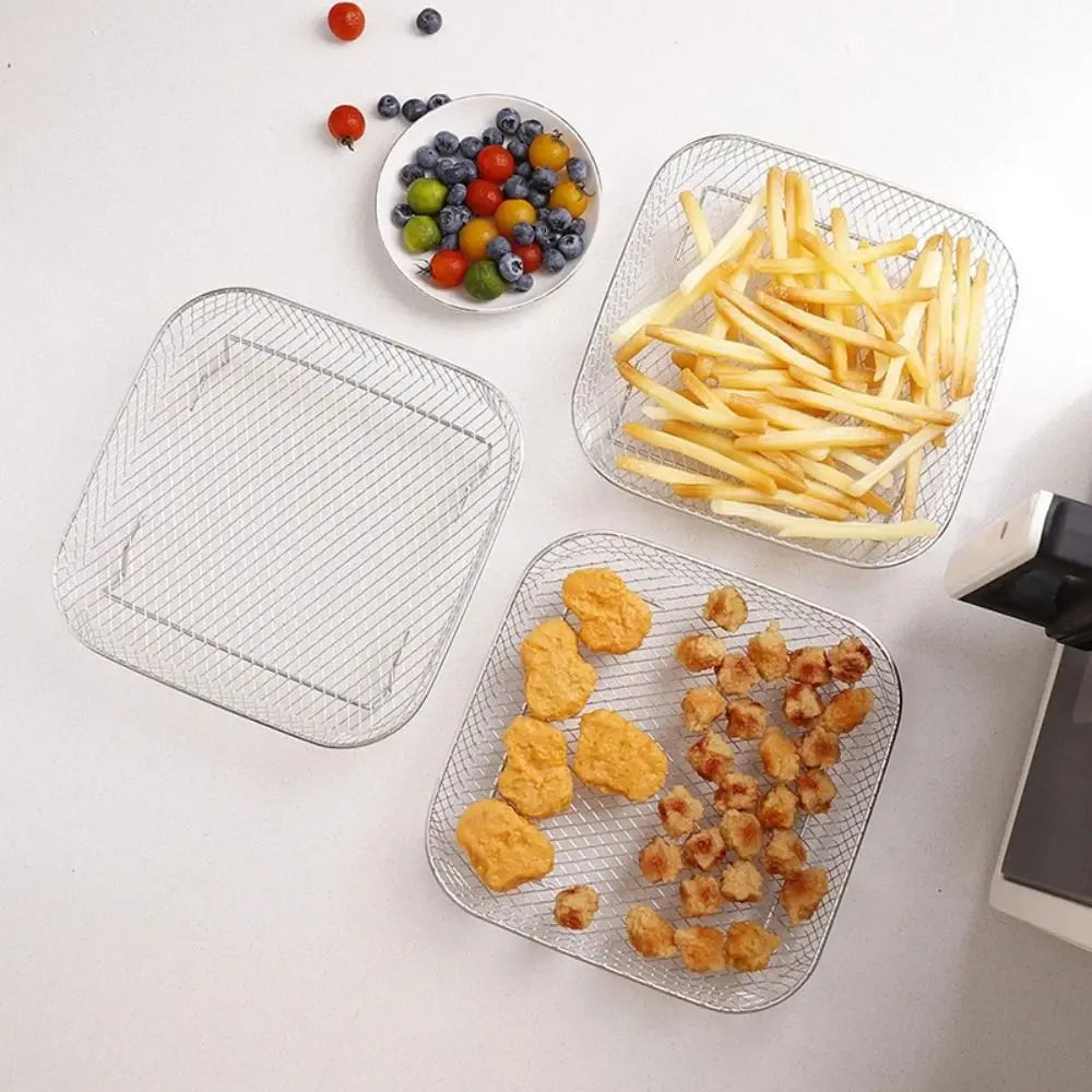 Durable Stackable Air Fryer Rack Non-Stick Stainless Steel Airfryer Tray Grill Basket Kitchen Gadgets