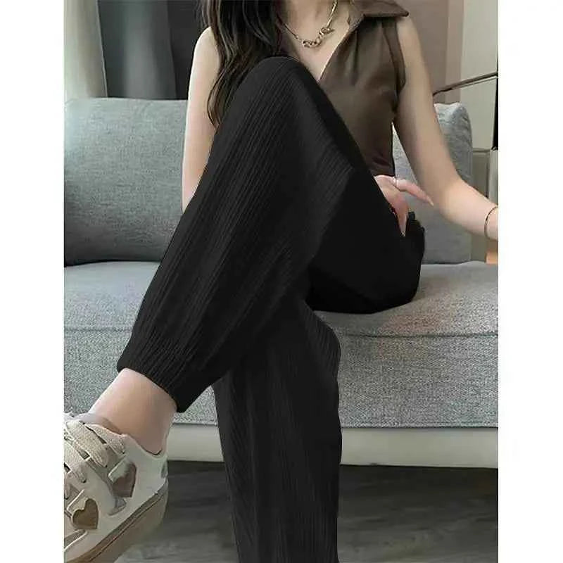 Thin Casual Wide Leg Harem Ankle-Length Pants Solid Elastic Waist Women New In ClothingSweet Streetweat Summer Long Trousers OL