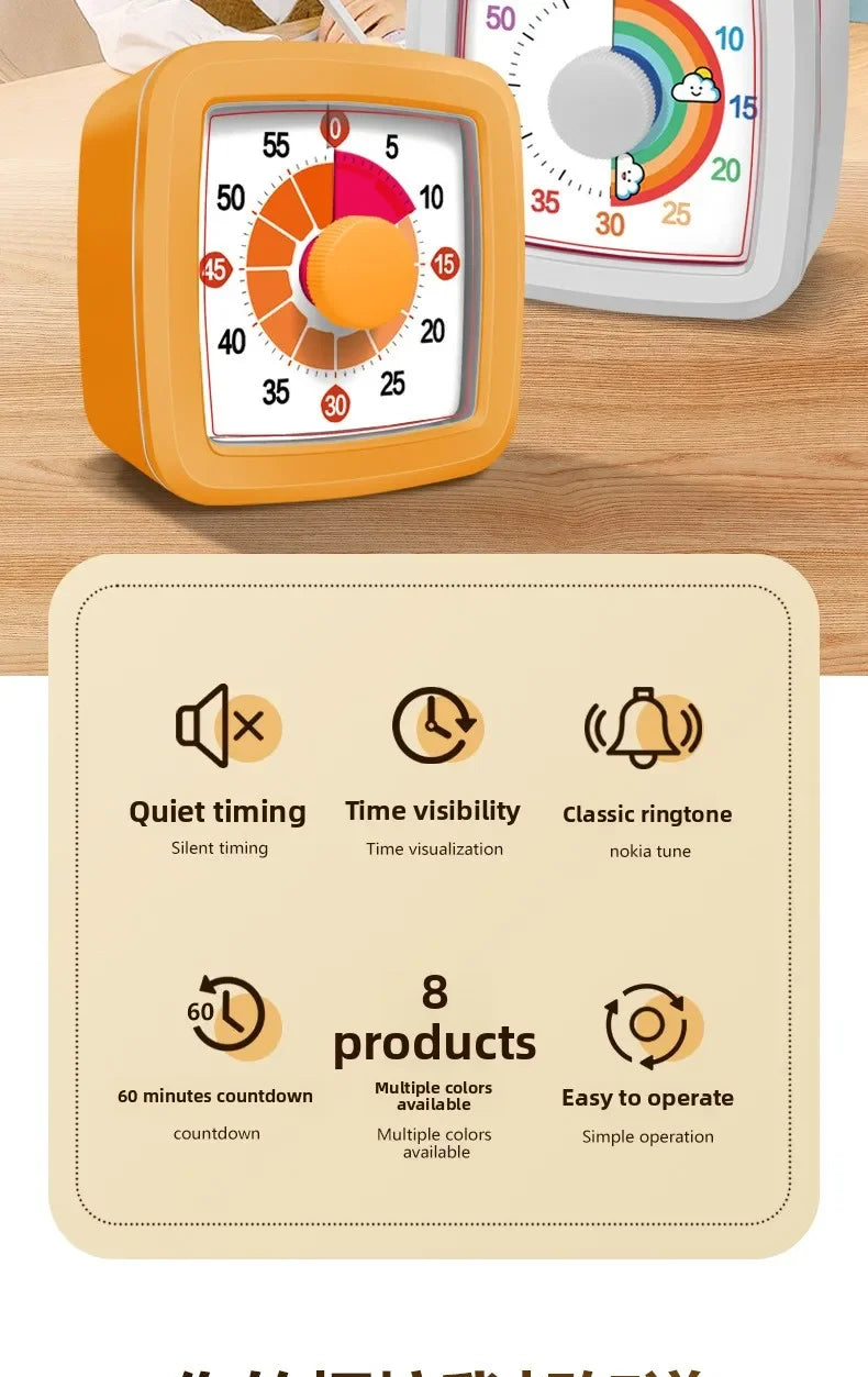 Kids Children Reminder Time Management Tool Visual Timer Night Light Ultra Silent Alarm Clock 60 Minutes Countdown Timer Digital