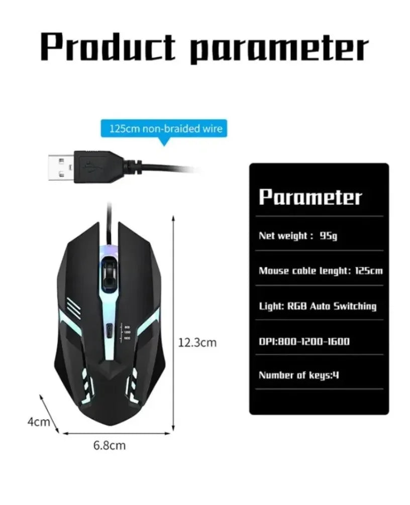 USB LED Colorful Luminous Button Gaming Mouse Wired Mouse For PC Gamer Computer Desktop Laptop Mice DPI1200 RGB Ergonomic Mouse