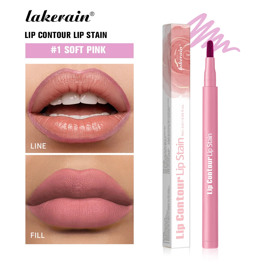 1 Soft Pink Color 2-in-1 Lip Contour Stain Pen – Long-Lasting & Waterproof