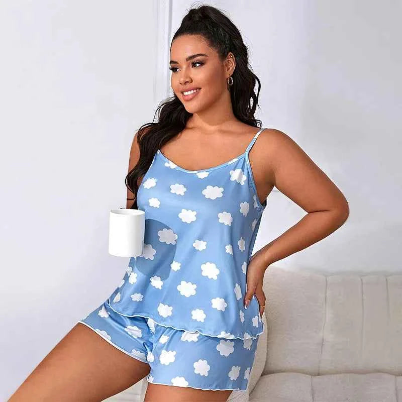 Lady Summer Chemise Pajamas Suit Night Outfit Big Size 4XL 5XL Sexy Women Love Print Soft Nightwear New Sleepwear Cami&shorts