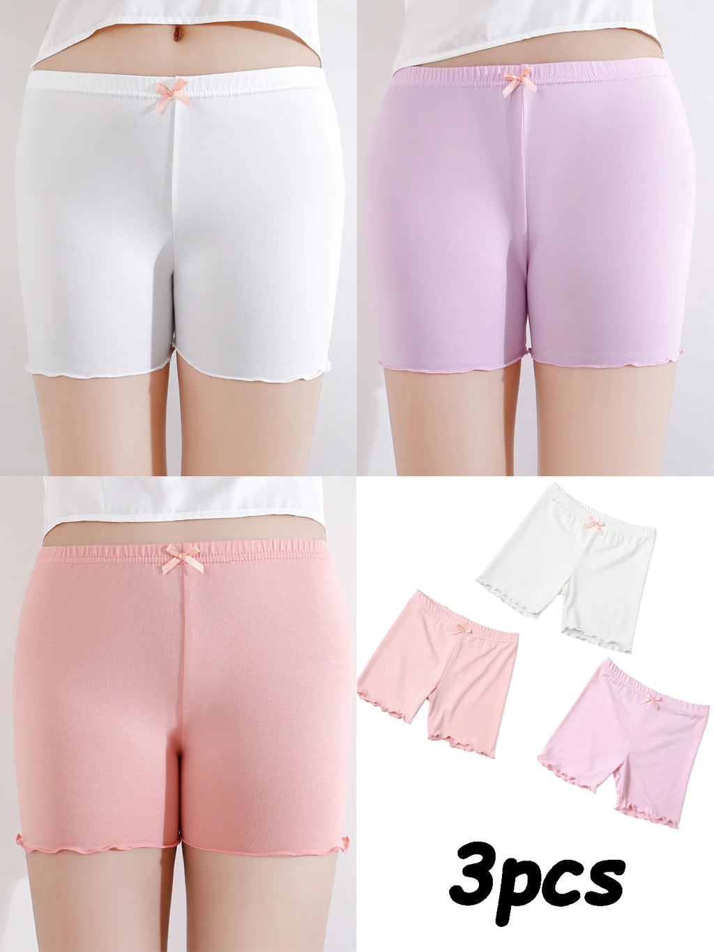 3 Pcs/Pack Summer Girls Shorts Kids Safety Pants Adorable Underwear Clothes Children's Cute Bow Short Underpants for Young Girls