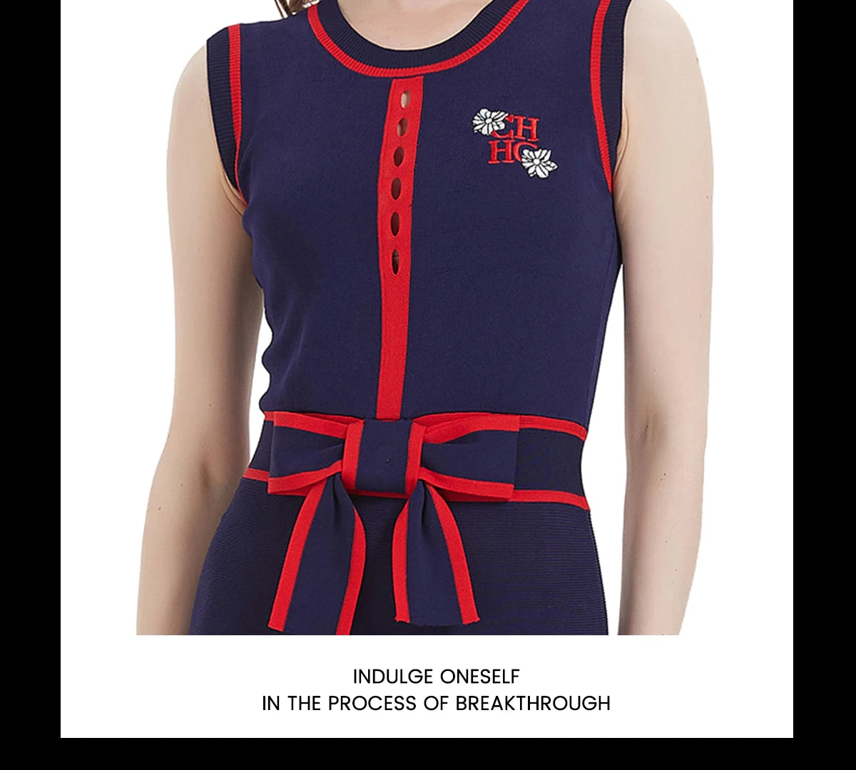 CHCH Women's Dress 2024 New Sleeveless Knitted Long Dress Simple navy blue Business Women's Wear
