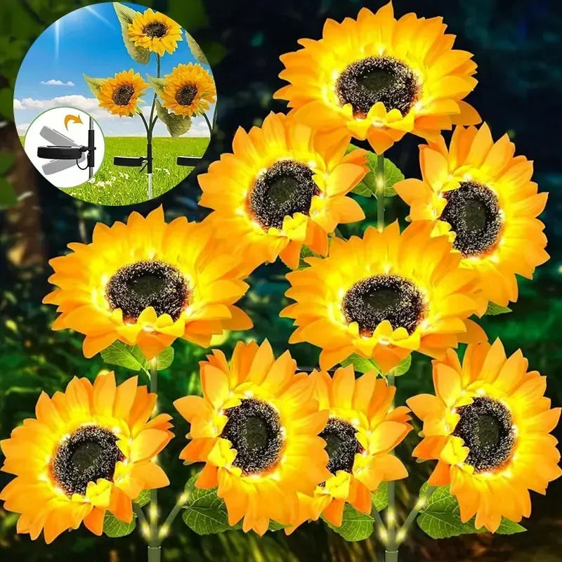 3-Head LED Solar Garden Lights Sunflower Lights Solar Outdoor Lawn Lights Garden Landscape for Porch Landscape Yard Decorations
