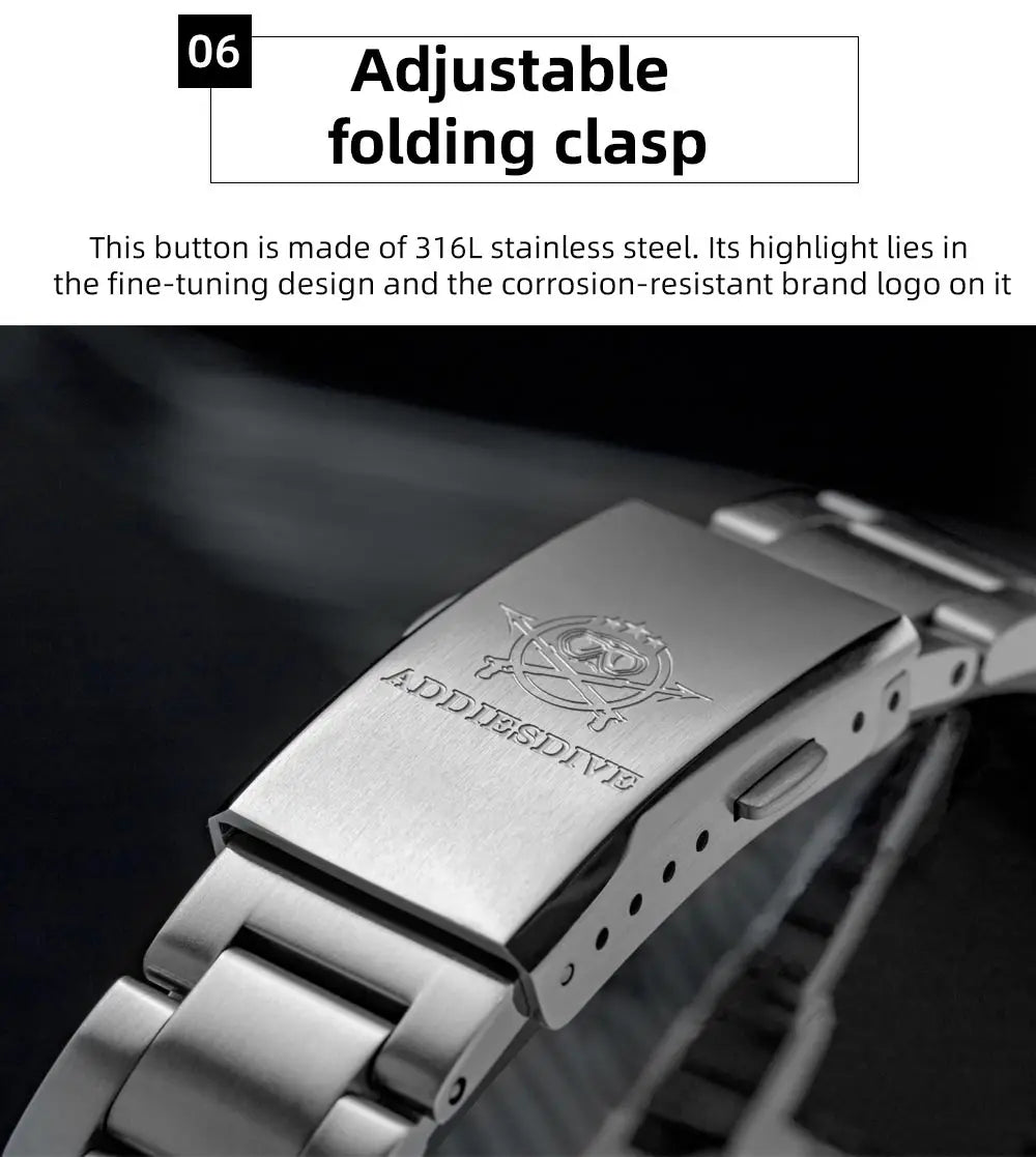 ADDIESDIVE Automatic Watch for Men Dress Mechanical Wristwatch Waterproof 100M Stainless Steel Luxury NH35 Automatic Watches Man
