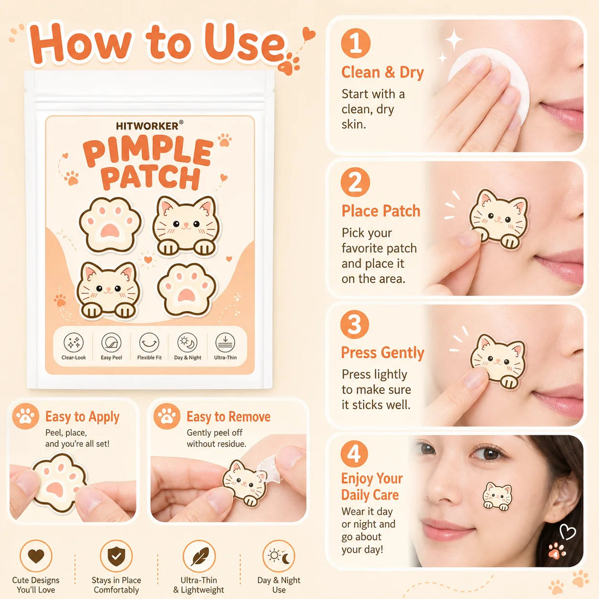 Cute Cat Pimple Patches – Clear, Flexible Acne Stickers