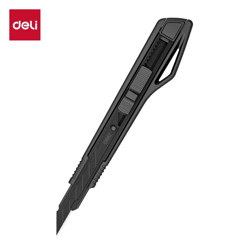 Deli Heavy Duty Utility Knife Sharp Black SK5 Carbon Steel Blades 9mm/18mm/Auto-Retractable Box Cutter for Cardboard Cartons