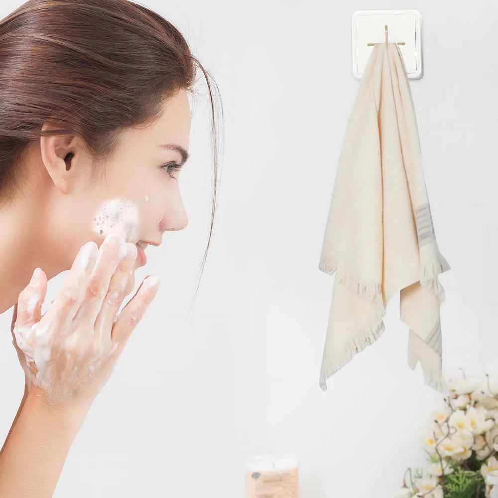 Towel Plug Holder Self Adhesive Wall Mounted Bathroom Hook Storage Rack Waterproof Kitchen Rag Dishcloth Clip Organizer Hooks
