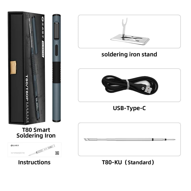 ALIENTEK T80/T80P Soldering Iron Adjustable Temperature 100W Fast Heat Portable Digital Smart Electric Welding Station Kit C245