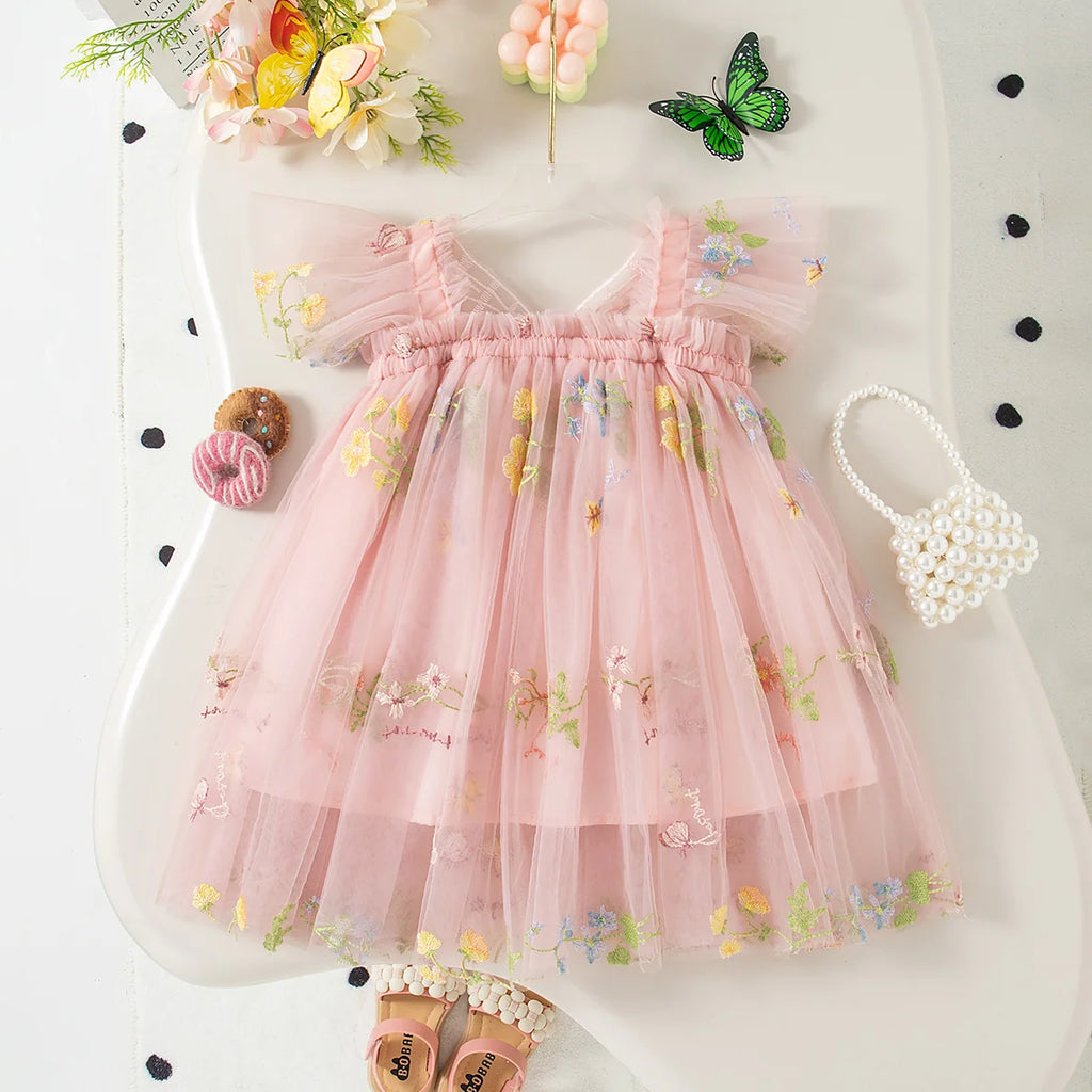 Girls' Dress Summer Floral Mesh Baby Girls Dress Adorable Wedding Flower Girl Dress Baby Girl Clothe