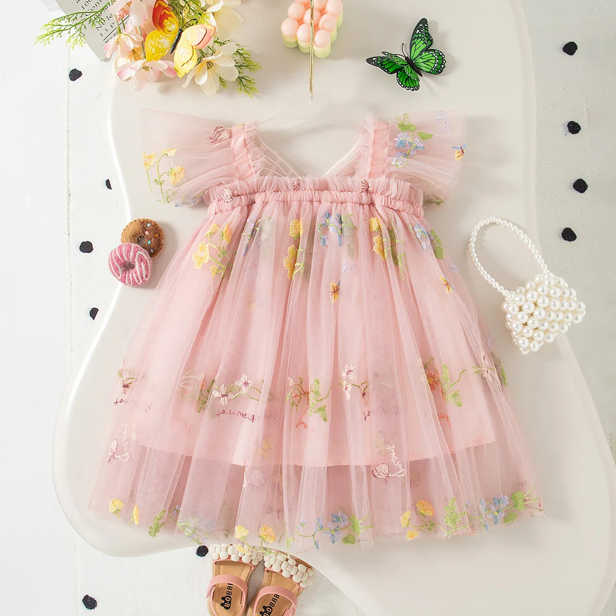 Girls' Dress Summer Floral Mesh Baby Girls Dress Adorable Wedding Flower Girl Dress Baby Girl Clothe