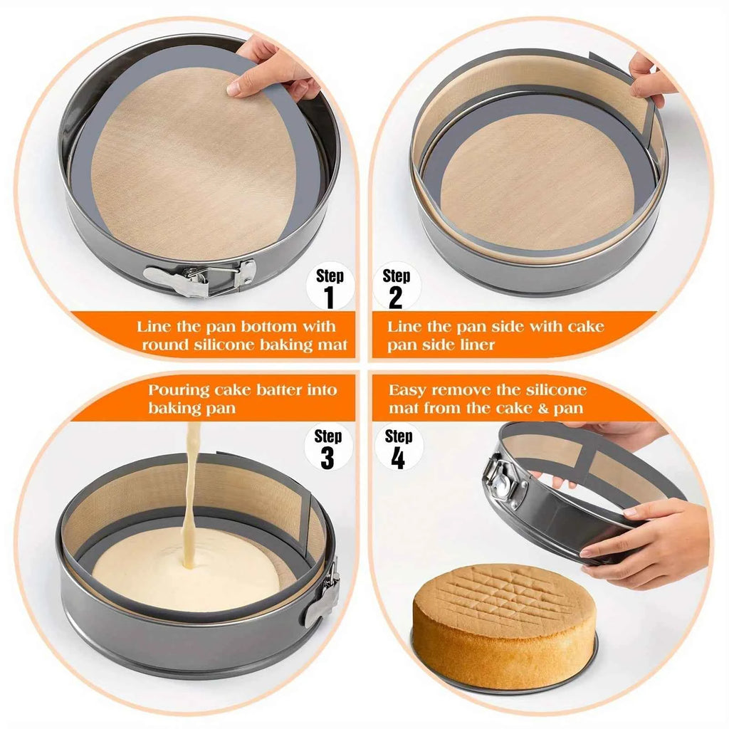 Silicone Baking Pad Suitable for Springform Flat Bottom, Preventing Cake From Sticking To The Bottom and Sides, Easy To Clean