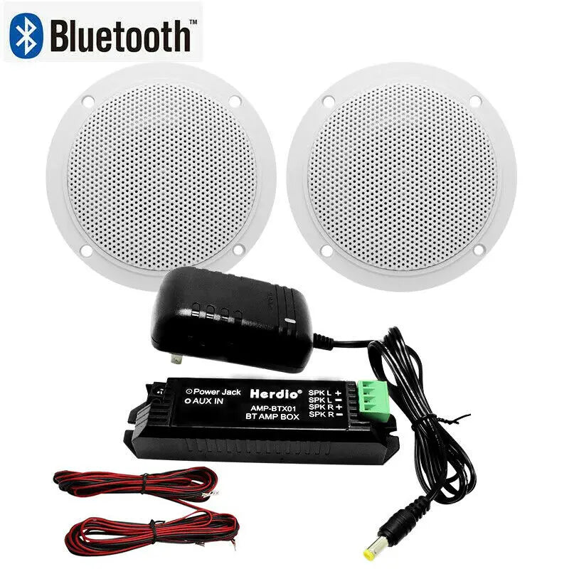 Herdio 4 Inch Ceiling Bluetooth Speakers Water Resistant 160W Marine Speakers For Bathroom Kitchen Home Outdoor Camper 2PCS