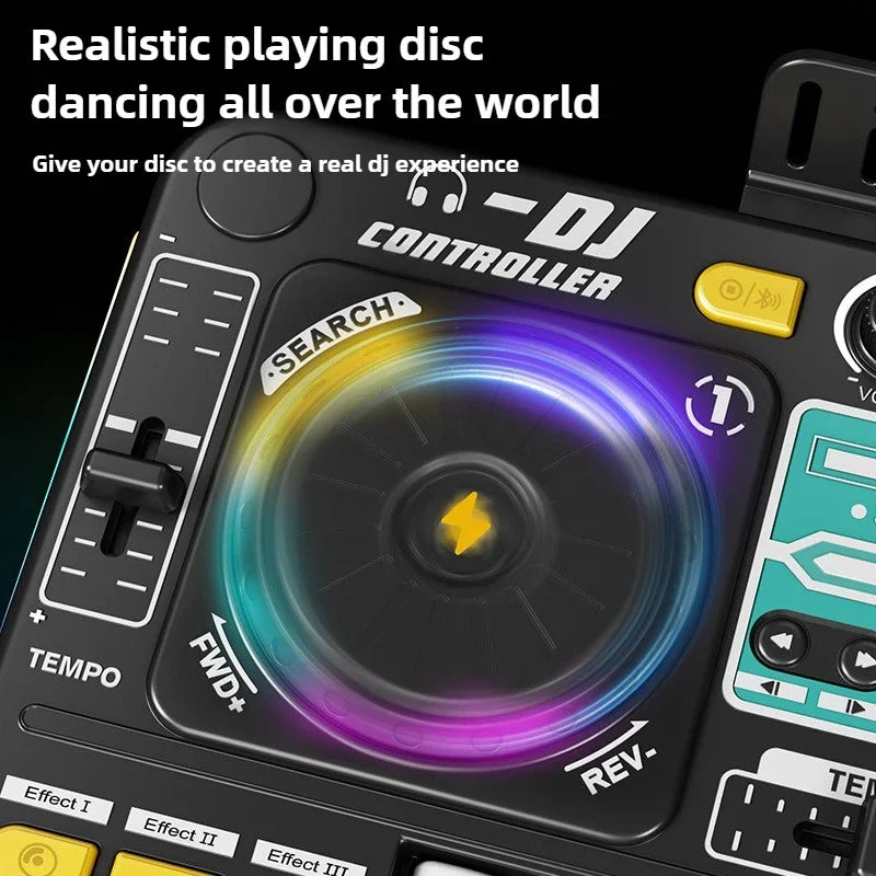 Kids DJ Controller Music Toy Mixer with Microphone LED Light Electronic Music Game DJ Turntable for Children Birthday Gifts