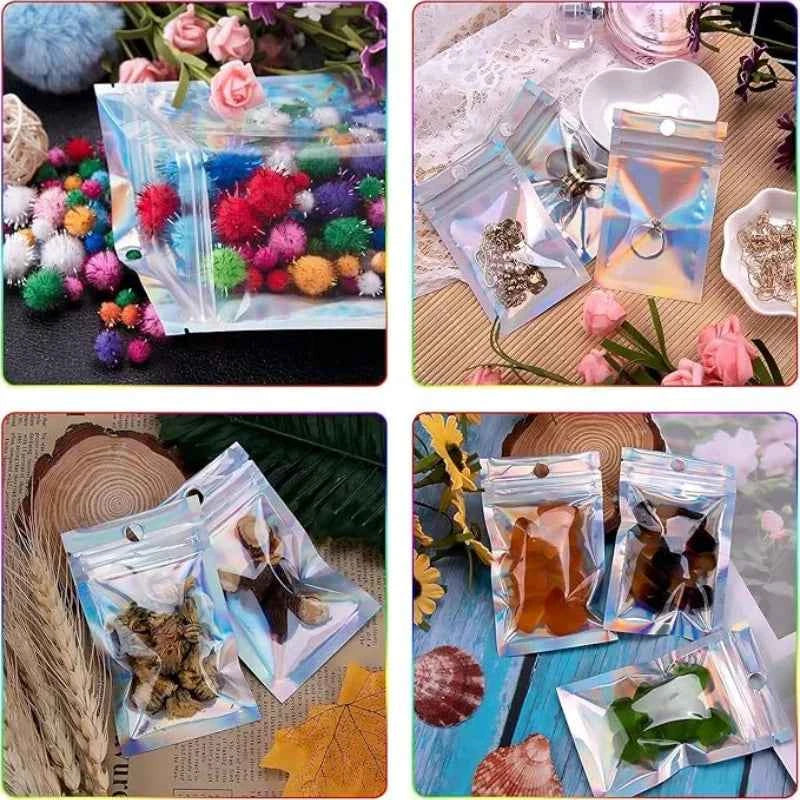 10-200PCS Laser Ziplock Bag Necklace Earrings Jewelry Gift Packing Bags Cell Phone Cases Colorful Packing Bags Kitchen Organizer