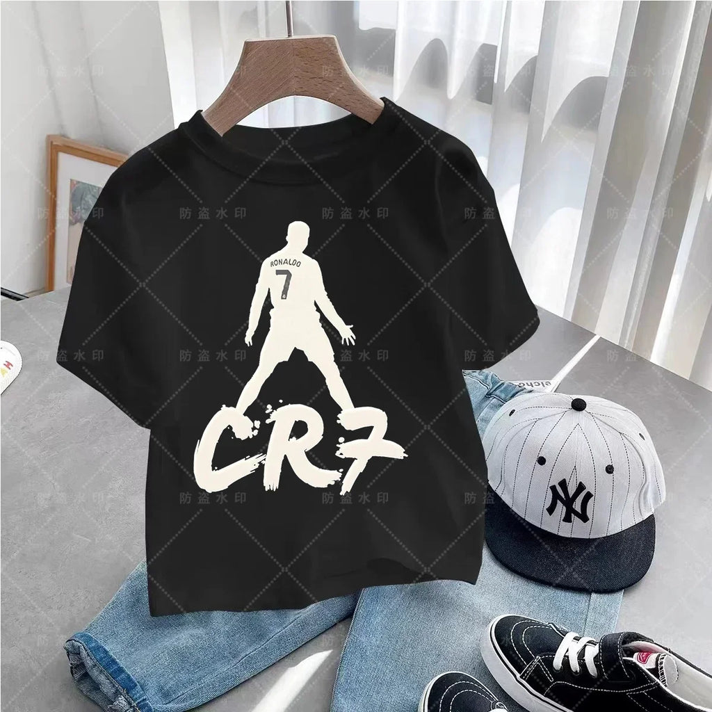 New Summer CR7 Print Cotton Boys Girls T-shirt Cristiano Ronaldo Clothing Fashion Outdoor Casual Fashion Sports Tees Top Tshirt