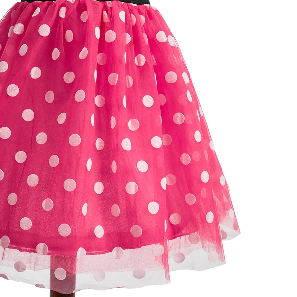 Children Casual Clothes Summer Short Sleeve Dots Girls Dress Kids Peter Pan Collar Cute Birthday Costume with Mouse Ear Headband