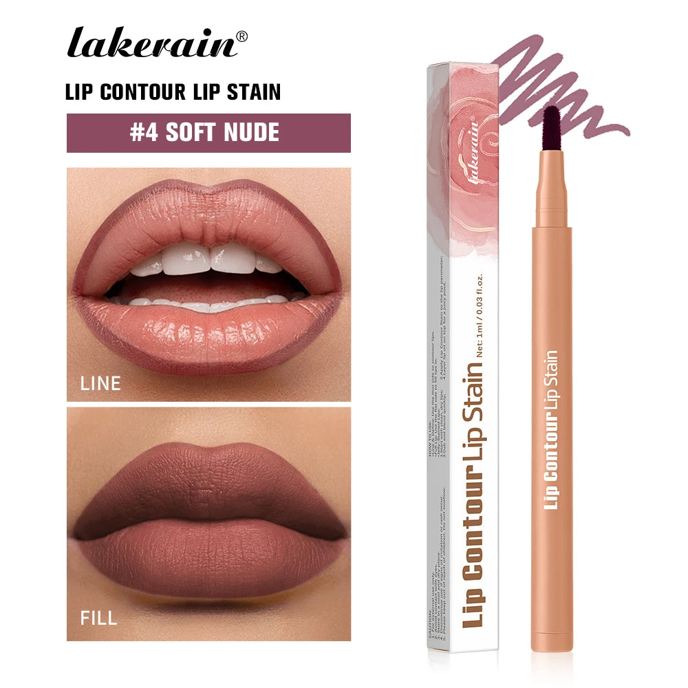 4 Soft Nude Color 2-in-1 Lip Contour Stain Pen – Long-Lasting & Waterproof