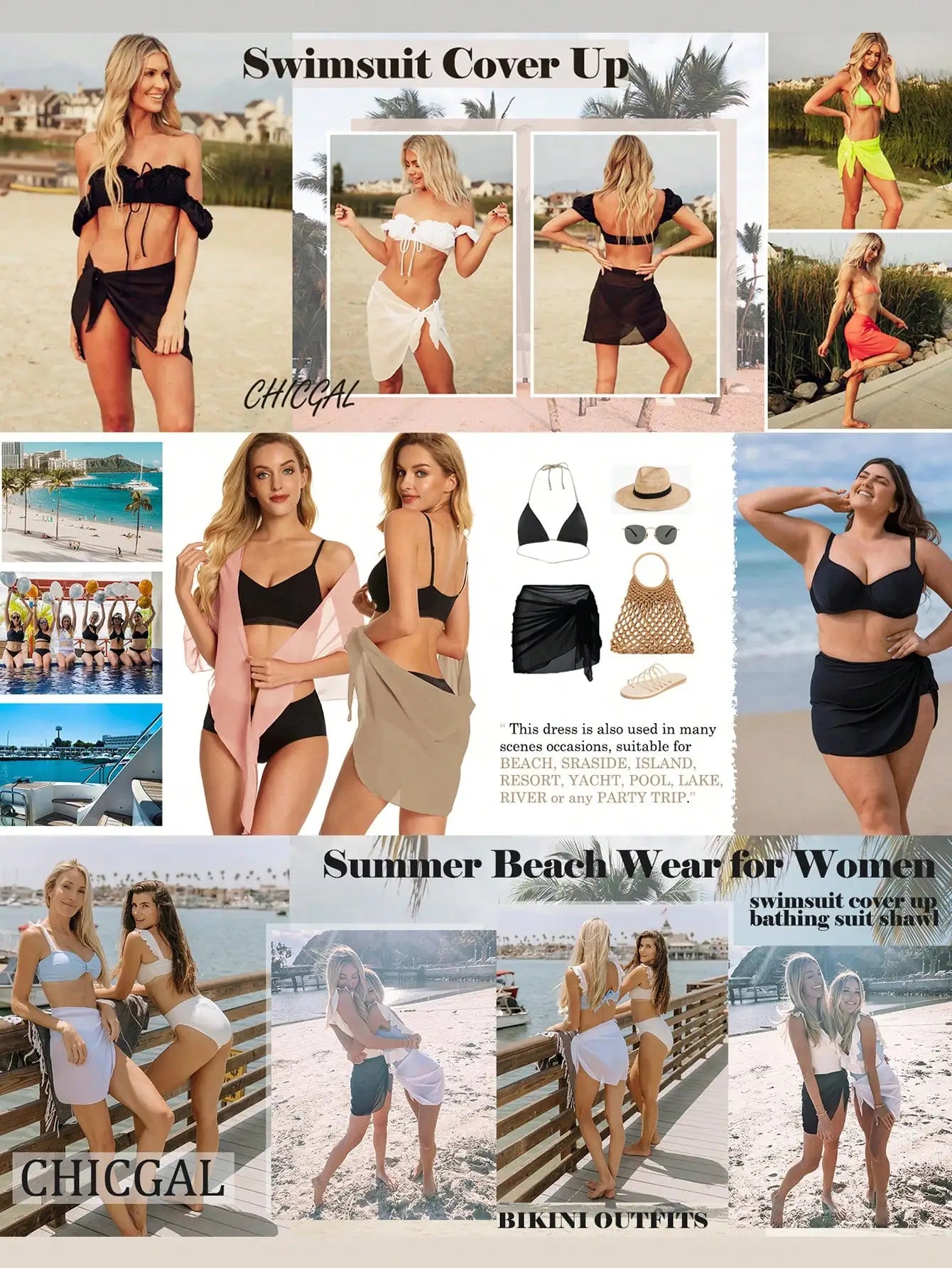 Summer Vacation Bikini Beach Skirt Women Beach Swimming Chiffon Skirt Lightweight Scarf Beach Swimsuit Hoodie Strap Design Sexy