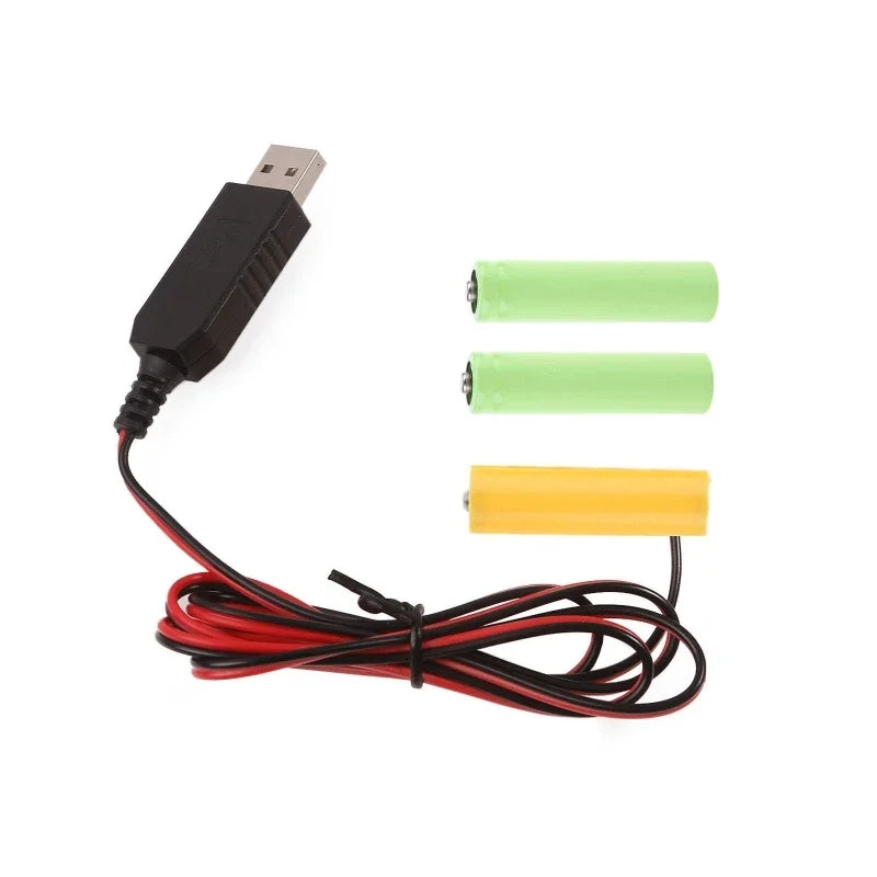 AA Battery Eliminator Cable USB Input 5V2A AA Dummy-Battery Output 1.5V/3V/4.5V/6V Power Adapter Cord