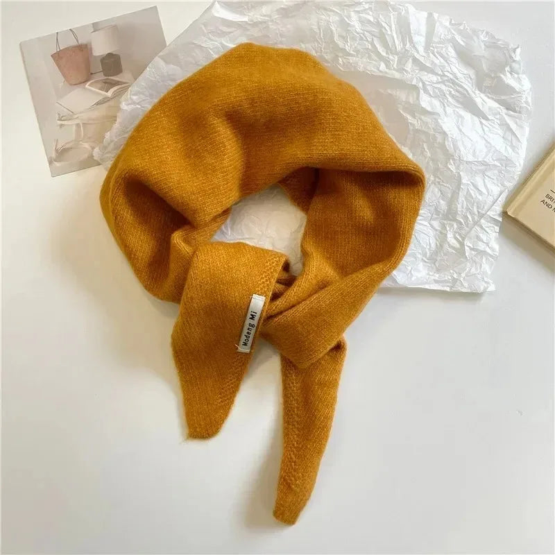 Korean Stripe Triangle Scarf 100% Wool Triangular Scarf Men Women British Niche Headscarf Knitted  Multi-functional Warm Scarf