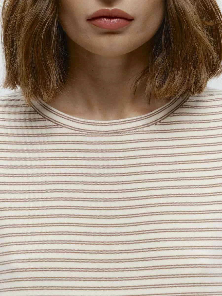 Bornladies Autumn New Fashion Women Cotton Striped Long Sleeve T Shirt Office Casual Simple Round Neck Pullover Tops & Tees