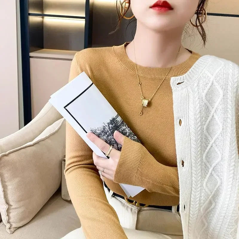 Women Sweaters 2026 O-neck Long Sleeve Autumn Winter Pullovers Fashion Korean Sweaters Bottoming Shirts Slim Knitwear Jumpers