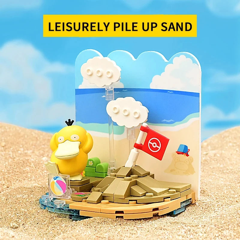 Pokemon Building Blocks Pikachu Psyduck Seaside Party Theme Scene Model Bricks Desktop Decorative Ornaments DIY Toys Gifts
