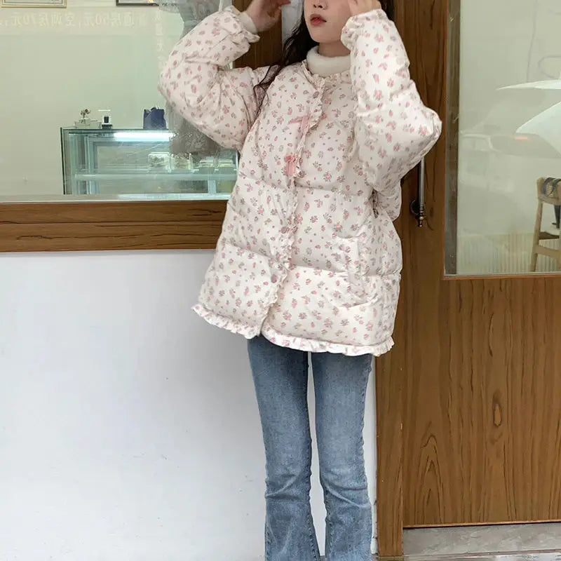 OCEANLOVE Autumn Winter Jackets Women Korean Fashion Sweet Ruffles Warm Parkas Coats  Vintage Thick Cute Outwears