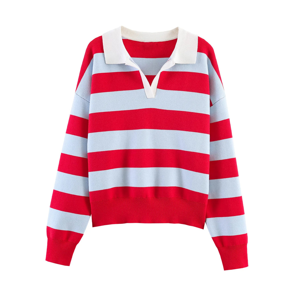 Nlzgmsj 2025  Autumn High Street Chic Women Striped Knitted  Sweaters Women Full Sleeve Vintage Style Tops
