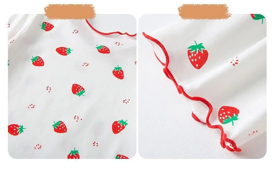 Baby Girl Strawberry Pajamas Set Summer Short Sleeve Thin Two Piece Toddler Kids Sleepwear Infant Home Wear Clothes