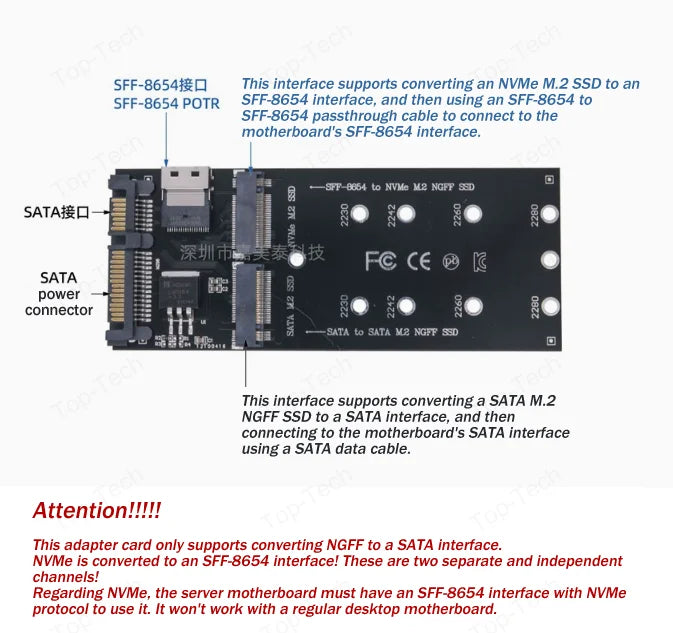 M.2 To SATA Adapter SFF-8654 To M2 NVME SSD 22Pin SATA To M2 Expansion Card Converter Riser Board Fit for Mainboard