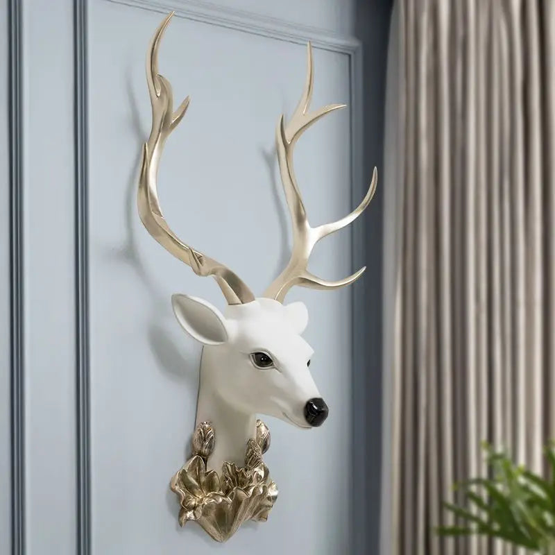 Resin decorative items, American-style living room TV background wall decorations, wealth-attracting deer head wall hangers