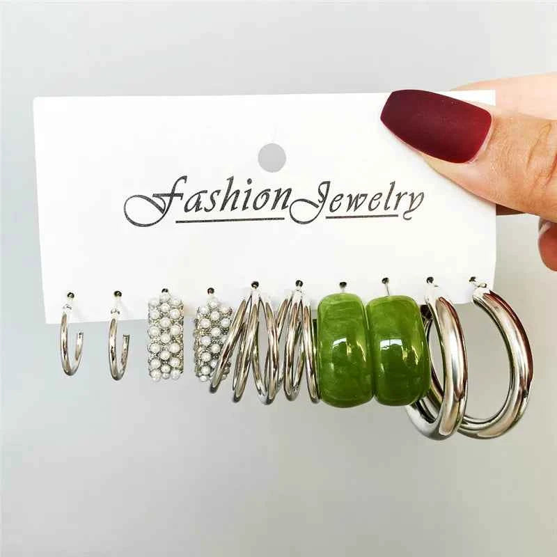 Silver Color Twist Hoop Earrings Set Brincos Heart Pearl Hoops Vintage Metal Geometric Earrings for Women 2023 Trendy Jewerly