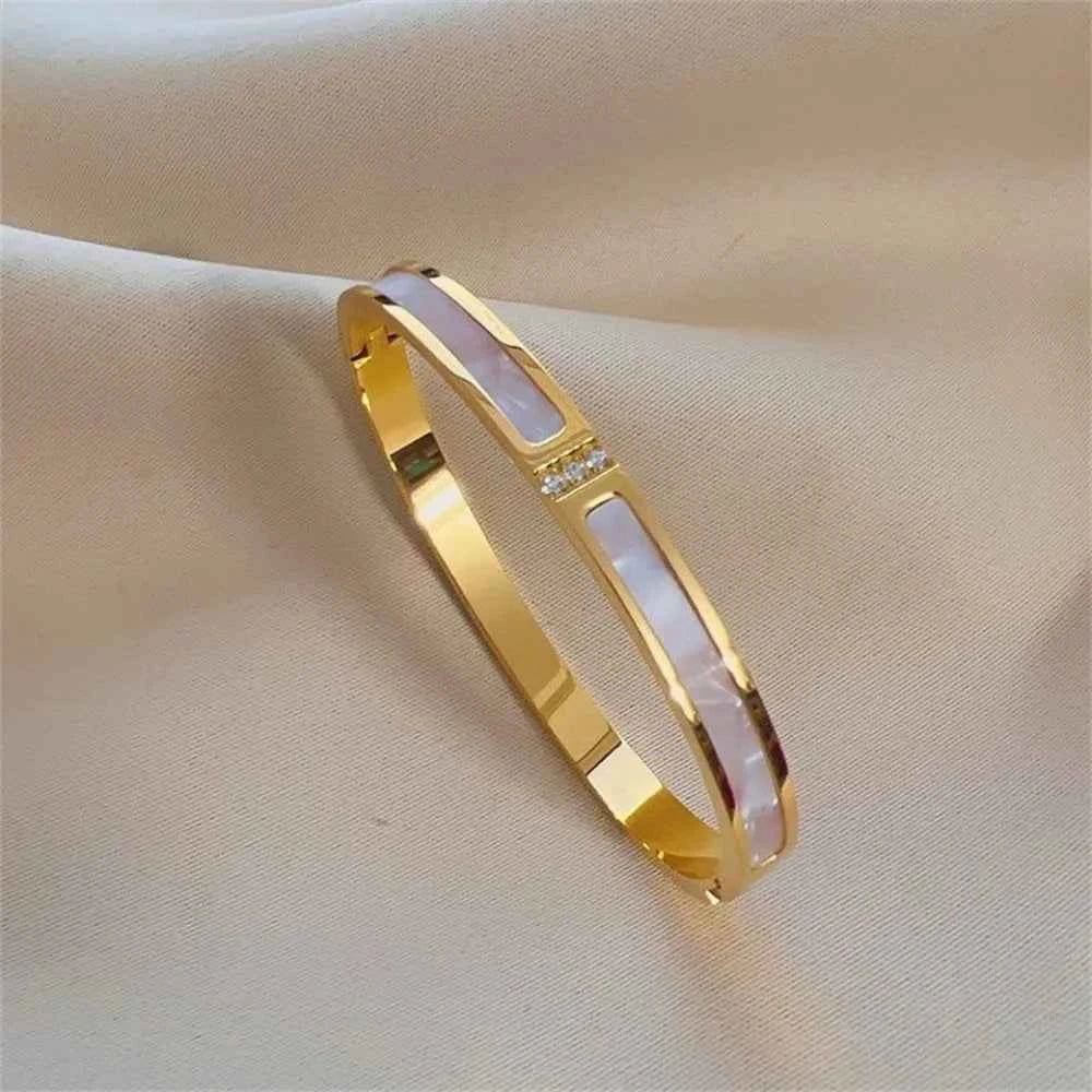 Yupsk Titanium Steel Couple's Bracelet Shiny Zircon Inlaid Stainless Steel Bangles Gold/Silver Color Female Jewelry Gift