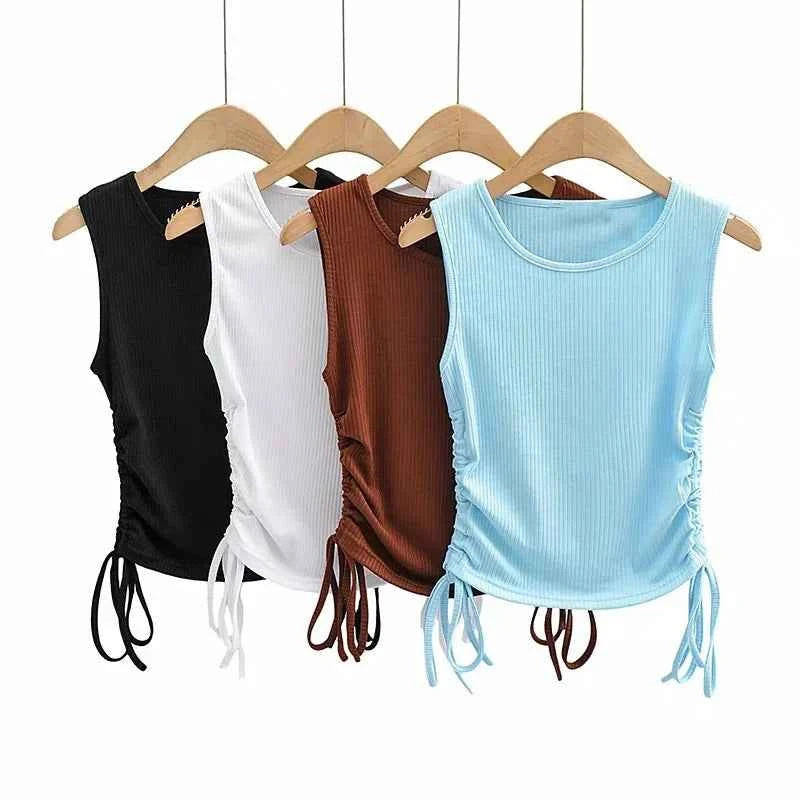 2025 Summer NEW Arrival Women Solid Color Sexy Causal Crop Top With String Both Side Club For Fashion Ladies