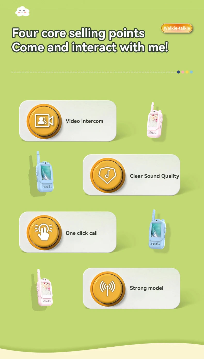 Kids Video Walkie Talkie Toys  With HD Camera And 2 Inch Screen Wireless Intercom Toy For Camping Travel Birthday Gifts Outdoor