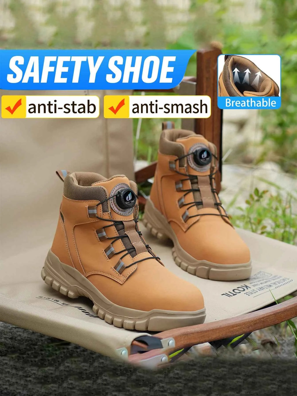 Leather Non Slip Work Boots for Men Rotating Button Safety Shoes Steel Toe Sneaker Male Puncture Proof Protective Boots