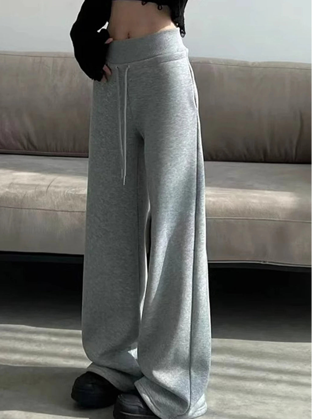 Women's Gray Sports High Waist Hanging Loose Slimming Straight Leg Wide Leg Pants American Sweatpants