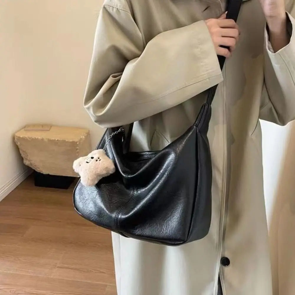 Trendy Slouchy Shoulder Bag for Women PU Leather Large Capacity Underarm Bag Retro Ladies Hobo Tote Bag