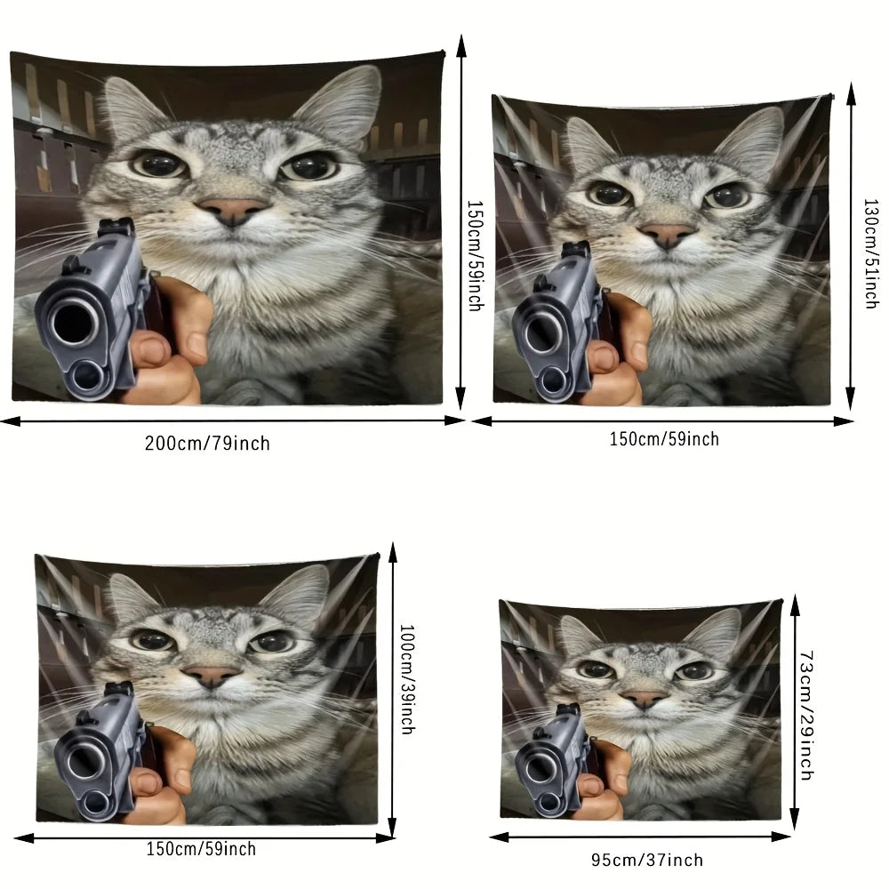 VIKAMA Whimsical Cat with Gun Wall Hanging Art Home Decor Tapestry Suitable for Living Room Bedroom Home Decor