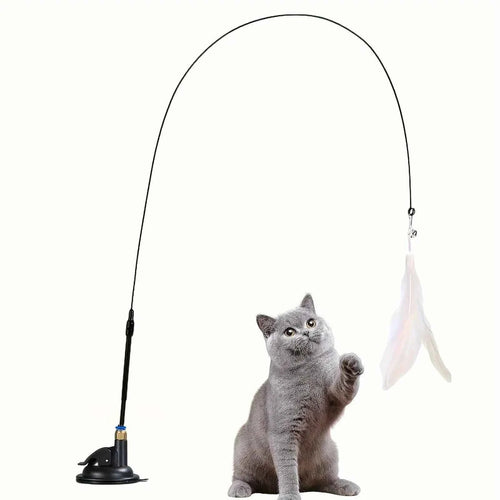 Cat Feather Teaser Wand With Bell And Suction Cup Base