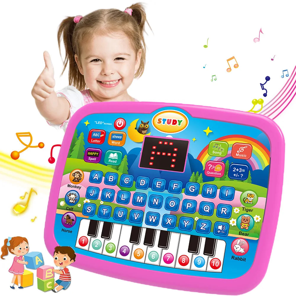 Kids Educational Learning Tablet Toy for Age 3+, Early Literacy Math Music Learning Pad with Electronic Keyboard, Birthday Chris