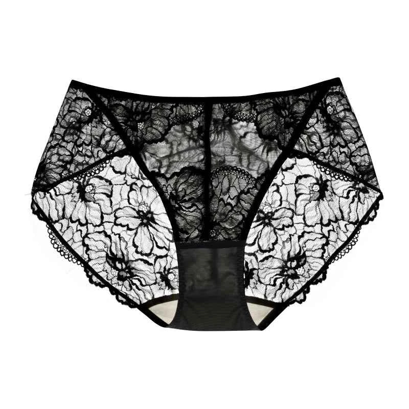 SUJIIN Sexy Lace Panties for Women Black Underwear Female French Mid Waist Breathable Antibacterial Brief Women's Intimates N204