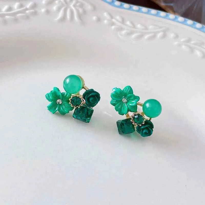 Colorful Flower Earrings Imitation Pearl Geometric Stud Earrings For Women Sweet Elegant Earrings For Party Banquet Jewelry Gift