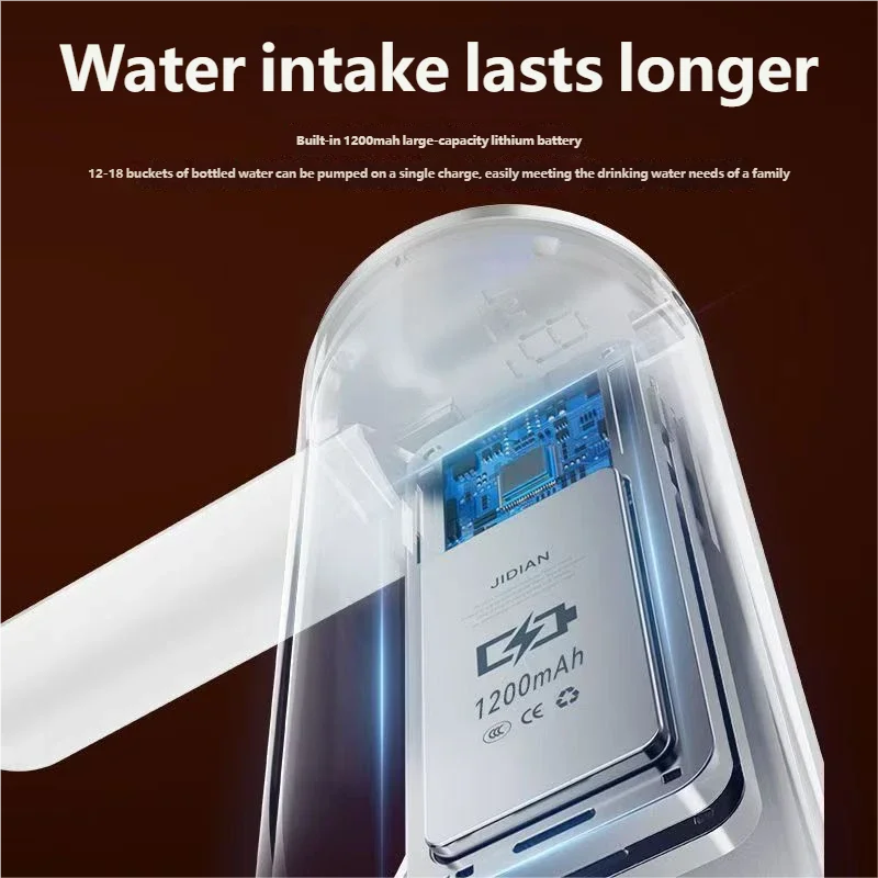 HOMEFISH Electric Water Bottle Pump 1200mAh Type C Rechargeable with LED Display Automatic Touch Button 3 Quantitative Settings